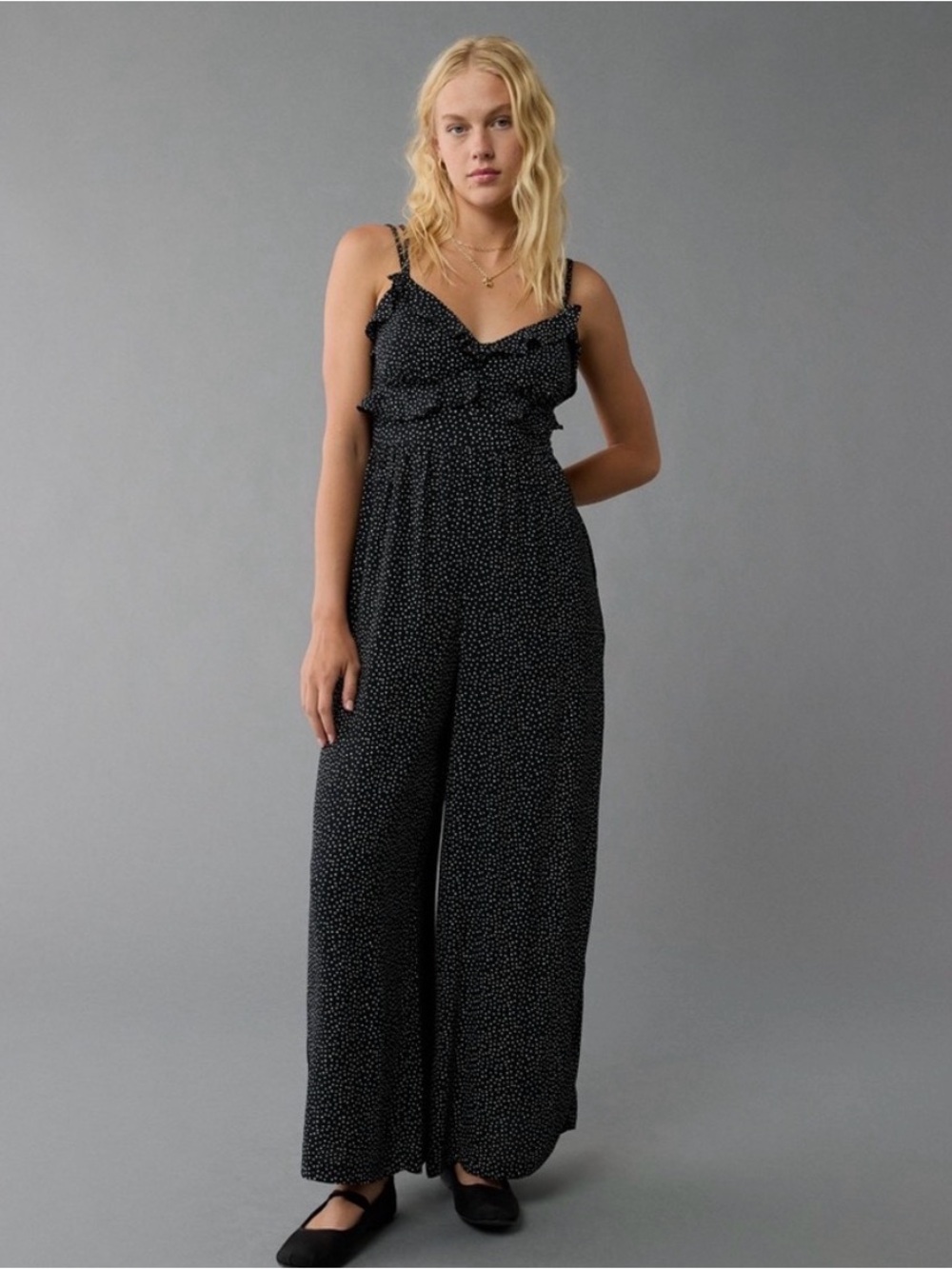 American Eagle Double Spaghetti Strap Polka Dot Jumpsuit